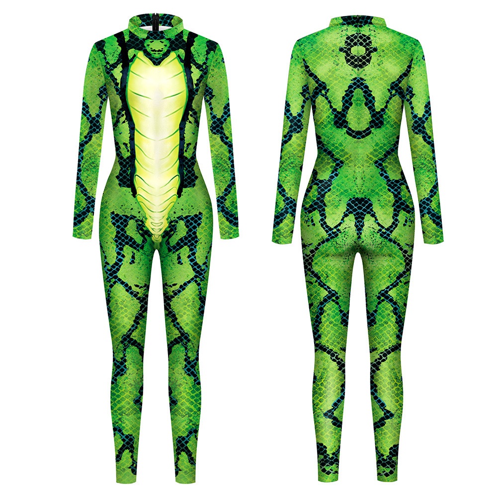 Adult Sexy Serpentine Print Animal Costume Halloween Purim Carnival Cosplay Costume Dress Up Zentai 