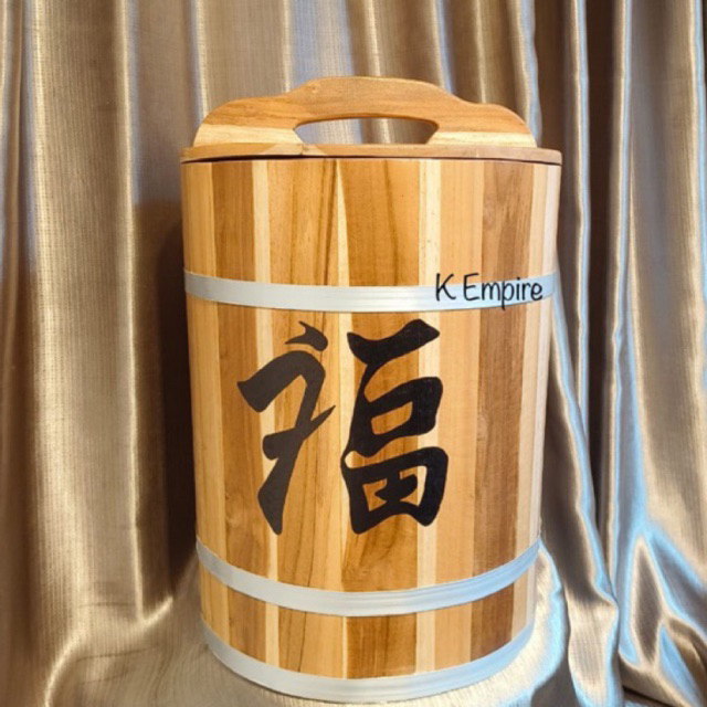 Gentong Beras Wooden Rice Bucket Tong Beras Kayu Dispenser Beras