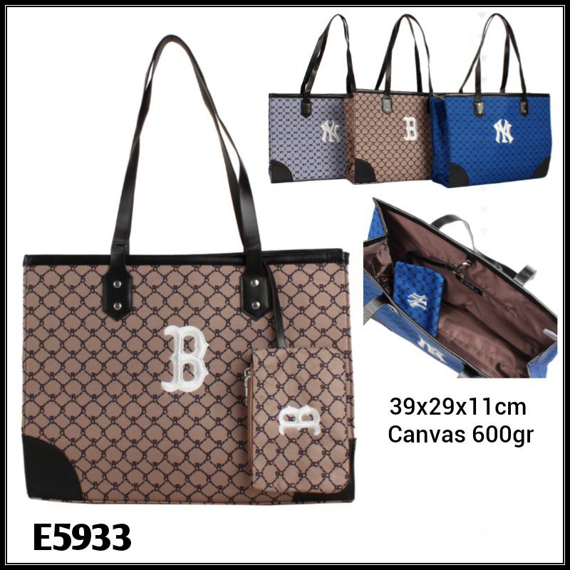 Gij. TAS TOTEBAG CASUAL NY MONOGRAM MLB YANKEES E5933, E592p, D45y 1kg2 TOTE SHOPPER BAG 2IN1 JACQUA