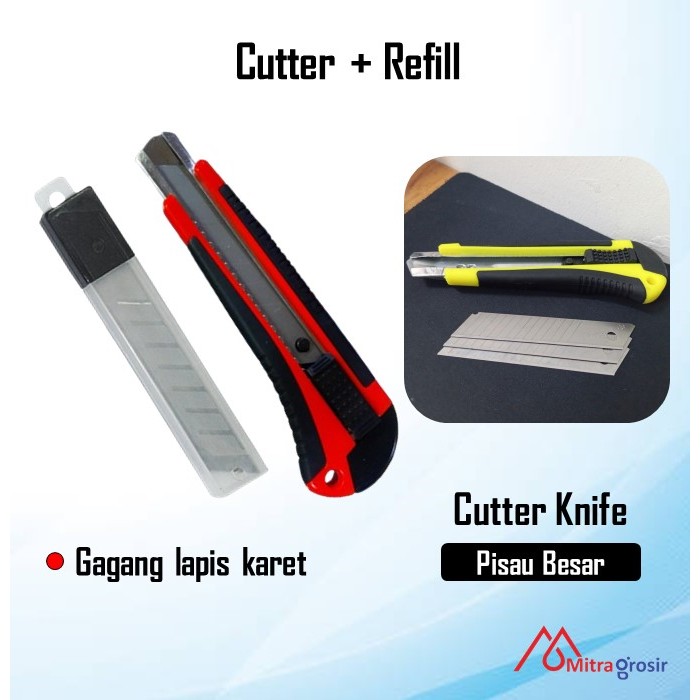 

Pisau Cutter Besar Gagang Karet / Pisau Cutter Pemotong Kertas / Cutter Hand Craft + Refill Karter