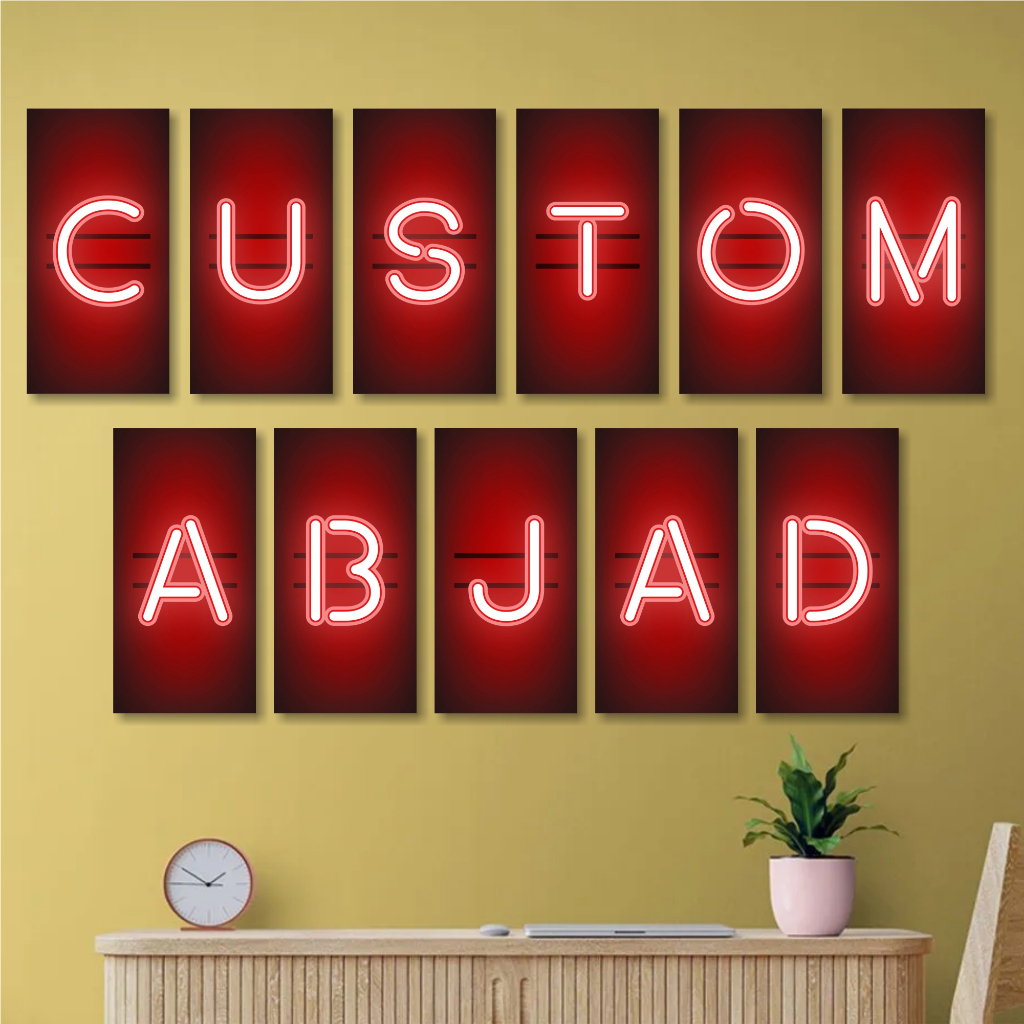 hiasan dinding huruf motif neon merah custom nama abjad alfabet aesthetic pajangan kamar dekorasi ru