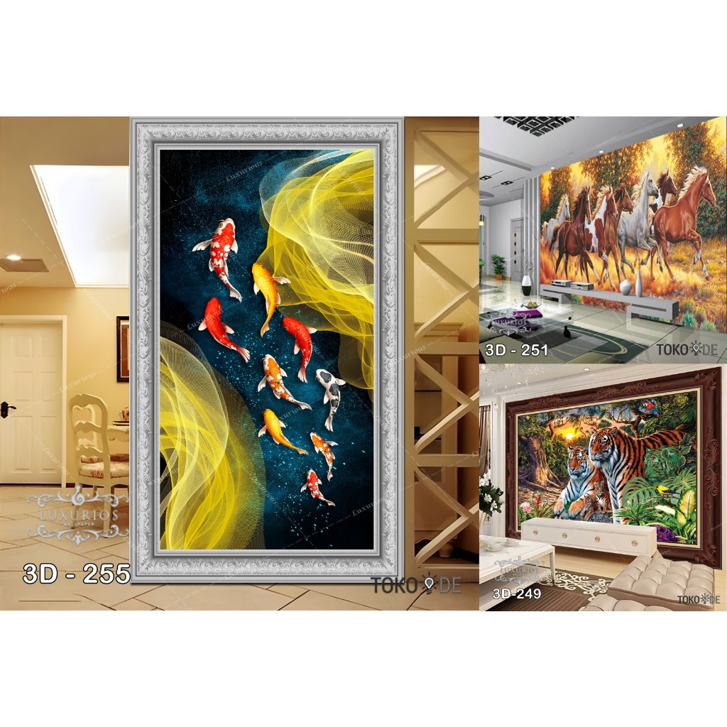 Wallpaper 3D Custom Dinding Koi Wallmural Sticker Kuda Macan Harimau Lukisan Tiger Poster Binatang