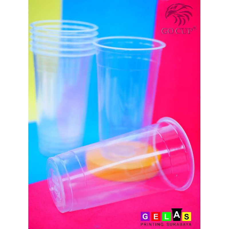 Printingcup plastik DATAR GO CUP 22oz - 4 warna -free design - minim order @2.000 pcs