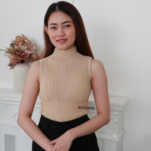 AIS | Turtleneck Lexbong - Knit Baju Rajut Wanita - Atasan Inner Manset Rajut Buntung Tanpa Lengan