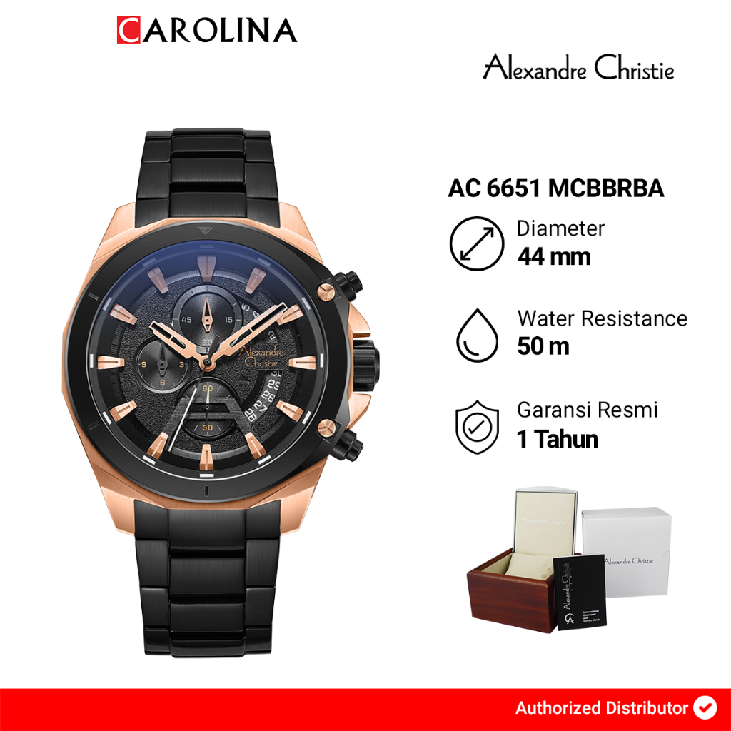 Jam Tangan Pria Alexandre Christie Chronograph AC 6651 MCBBRBA Black Dial Black Stainless Steel Stra