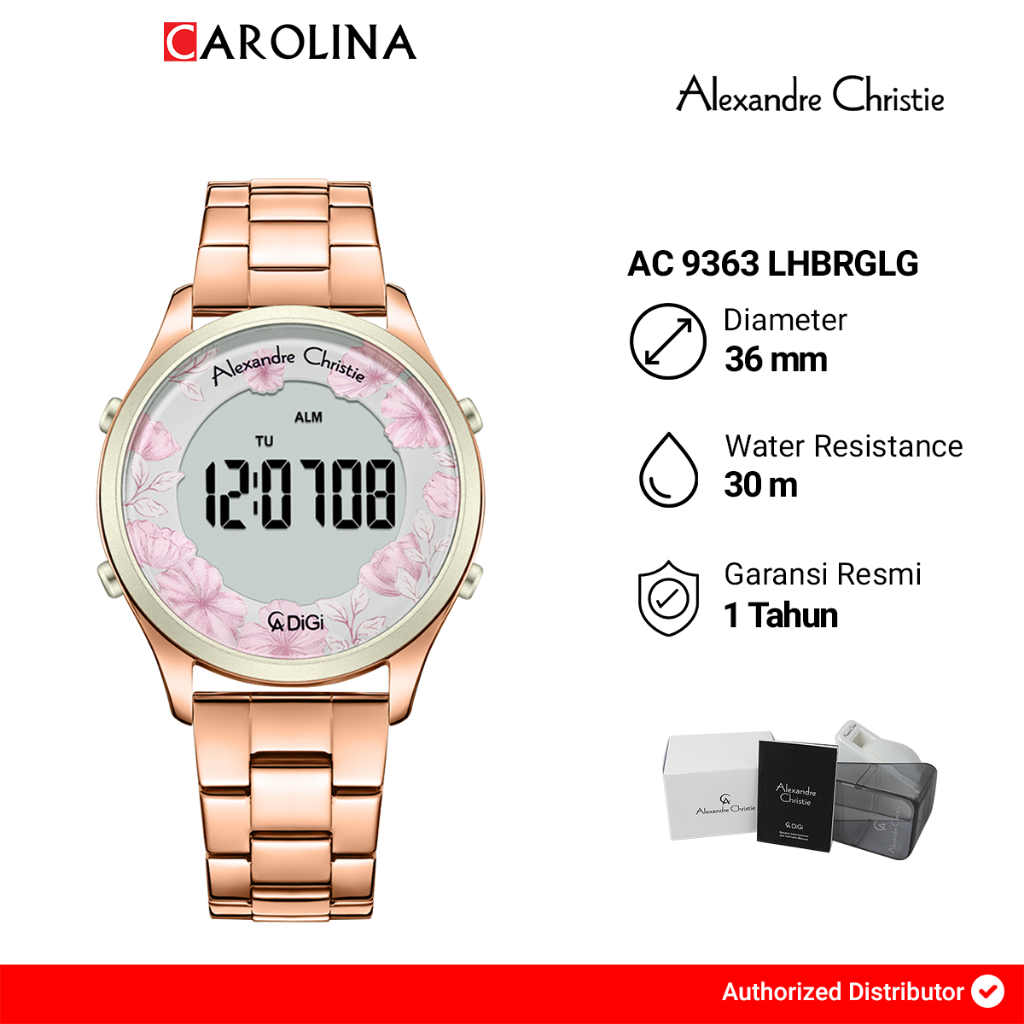 Jam Tangan Wanita Alexandre Christie Digi AC 9363 LHBRGLG Gold Flower Motif Dial Rose Gold Stainless