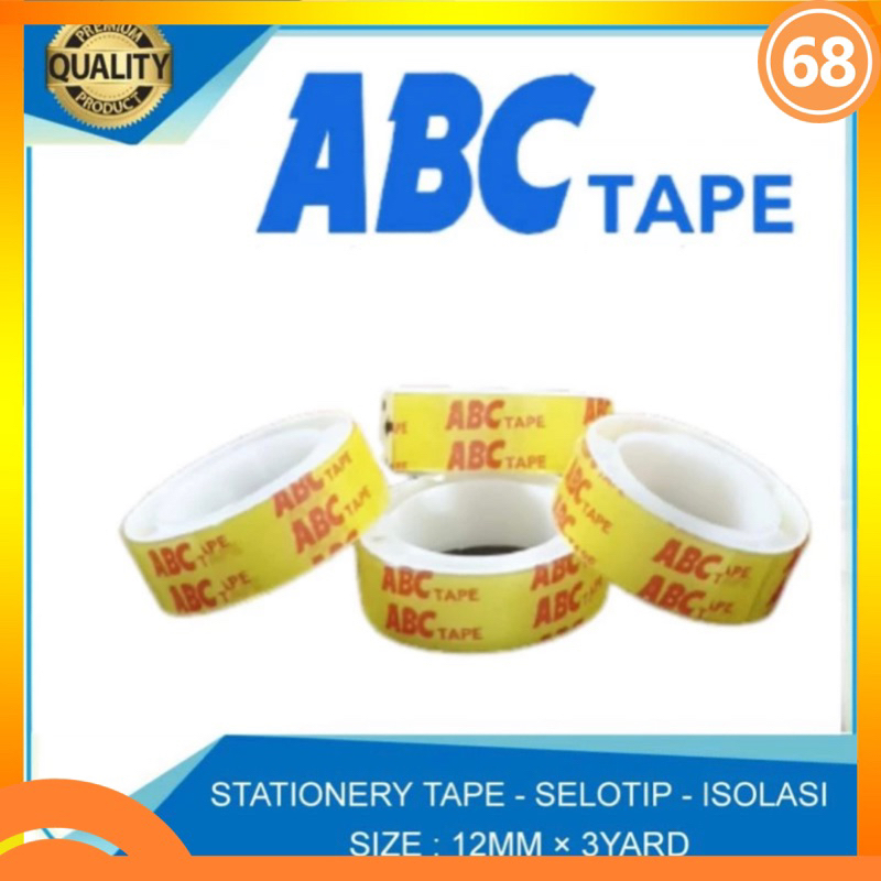 

12Pcs / 1 Slop Isolasi Bening ABC / Selotip Kecil / Isolasi Kado 12 MM