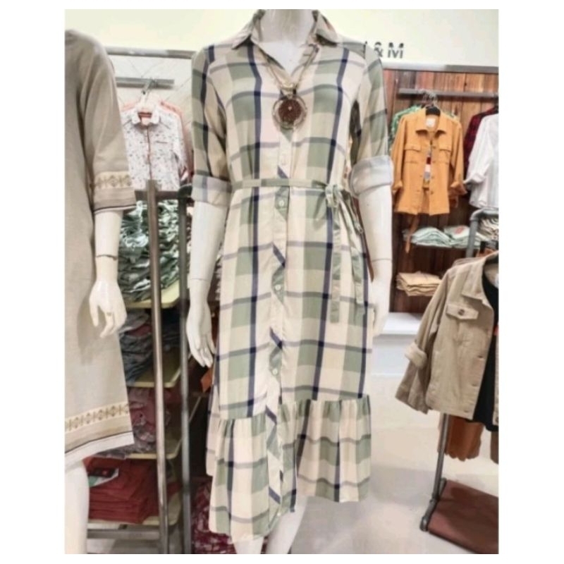 Tunik Rayon Sage Plaids Original Novel Mice Size S
