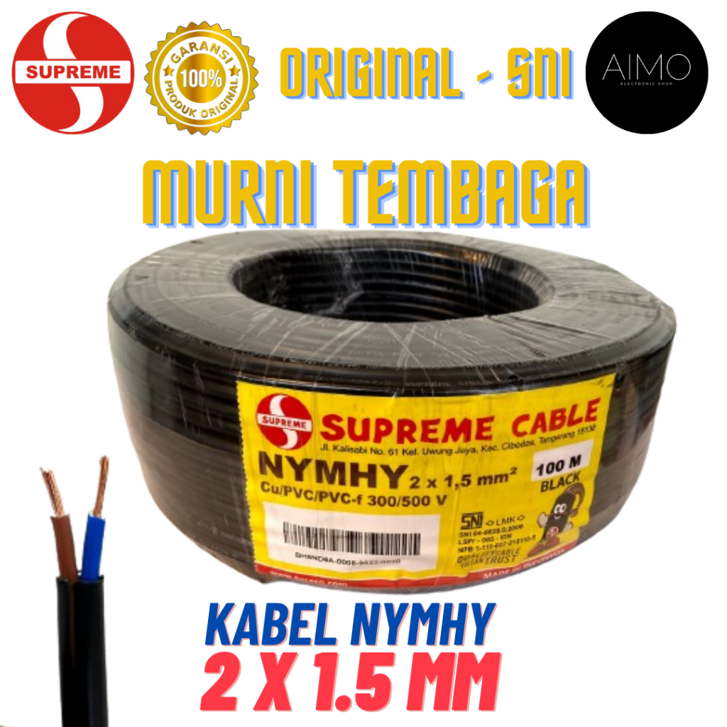 [ Kabel NYMHY 2x1.5mm ] Kabel Tembaga Murni Serabut Supreme 2x1.5mm
