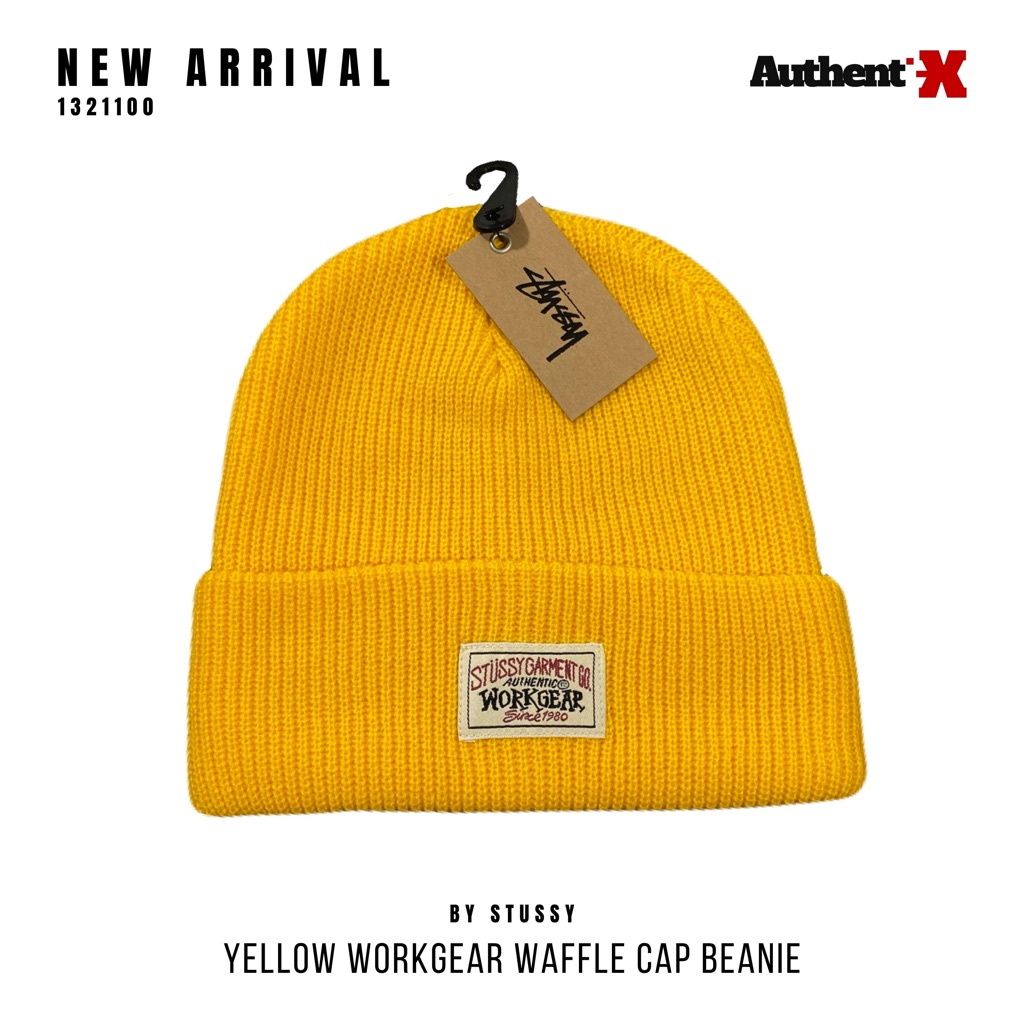 STUSSY WORKGEAR WAFFLE CUFF BEANIE HAT - YELLOW | ORIGINAL