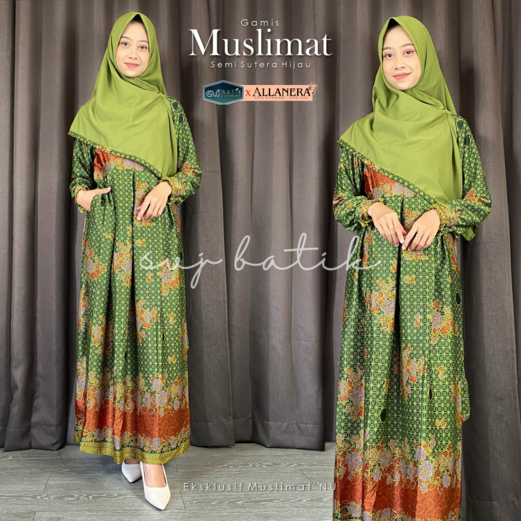 Gamis Muslimat NU Terbaru Bahan Sanwos Semisutra Size M,-XXXL Ori SVJ Batik