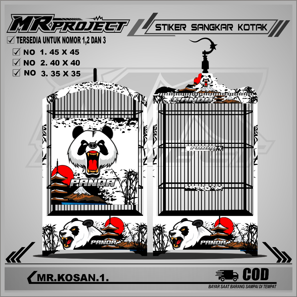 Stiker Decal Sangkar Kotak-Sticker Ebot Kosan Sangkar motif Panda