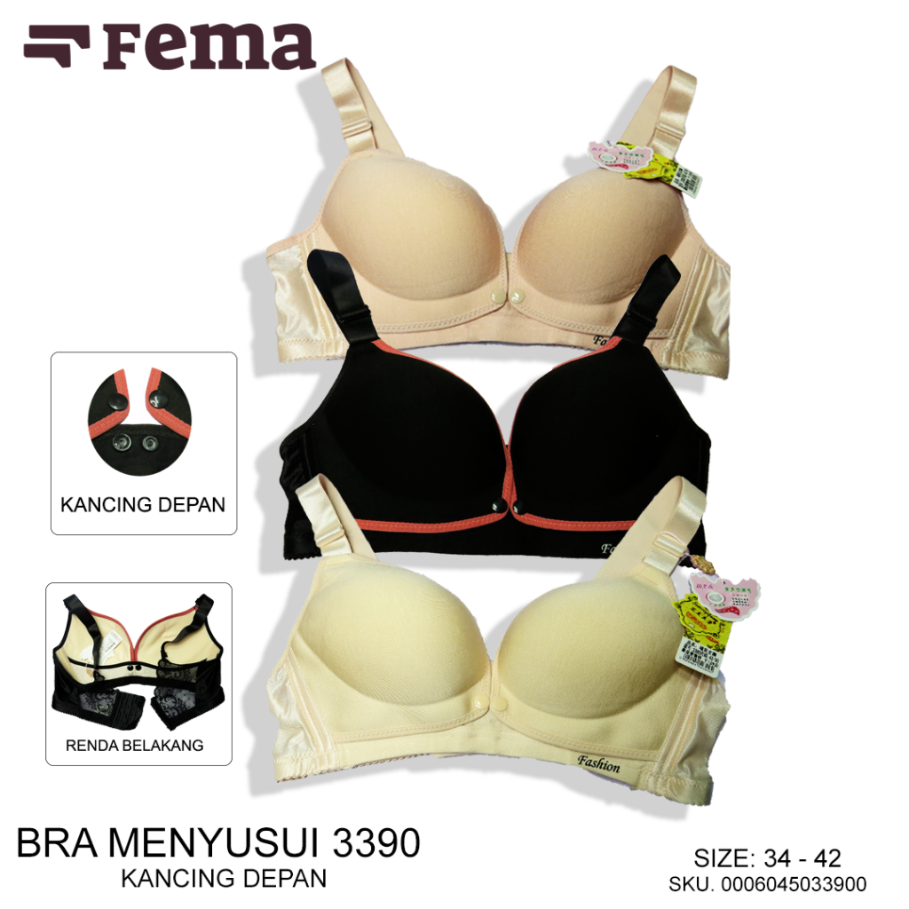 FEMA Official Shop Ecer 1 pcs Bh Maternity Bra Menyusui Netek 3390 Polos Renda Belakang Kancing Depan