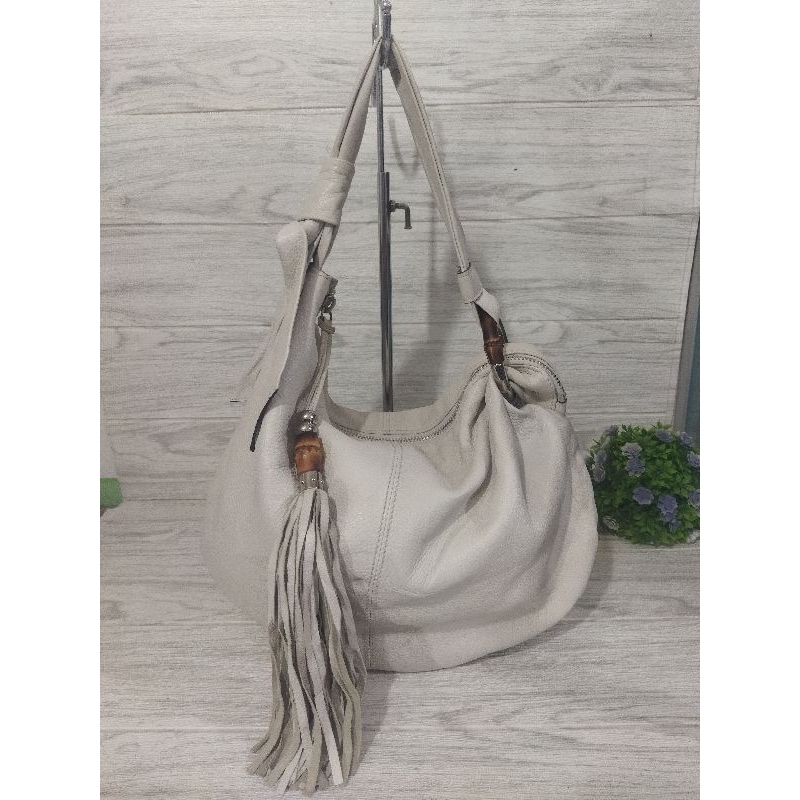 Pesanan Customer - Gucci White Bamboo Jungle Leather Hobo Bag