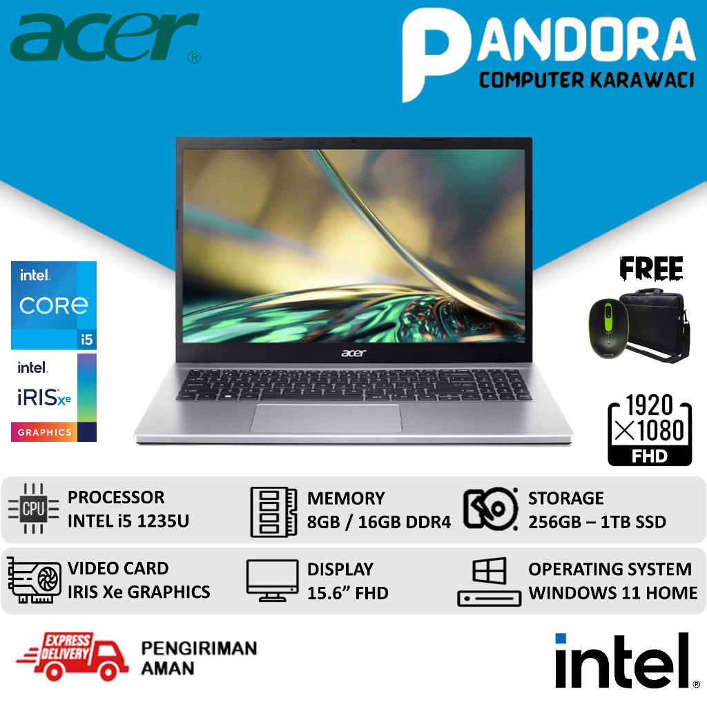 LAPTOP ACER ASPIRE 3 A315 INTEL i5 1235U RAM 16GB 1TB SSD 15.6 FHD WIN11 ORIGINAL MURAH TERBARU