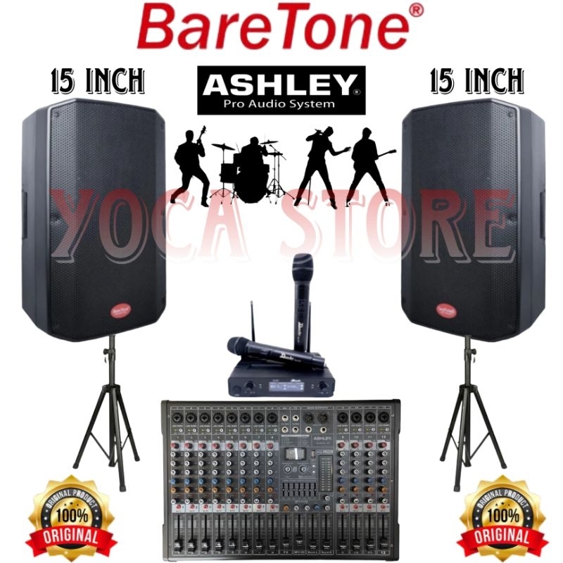 KARAOKE SET BARETONE 15 INCH UPGRADE MIXER ASHLEY MIXER 12 CHANNEL ORIGINAL