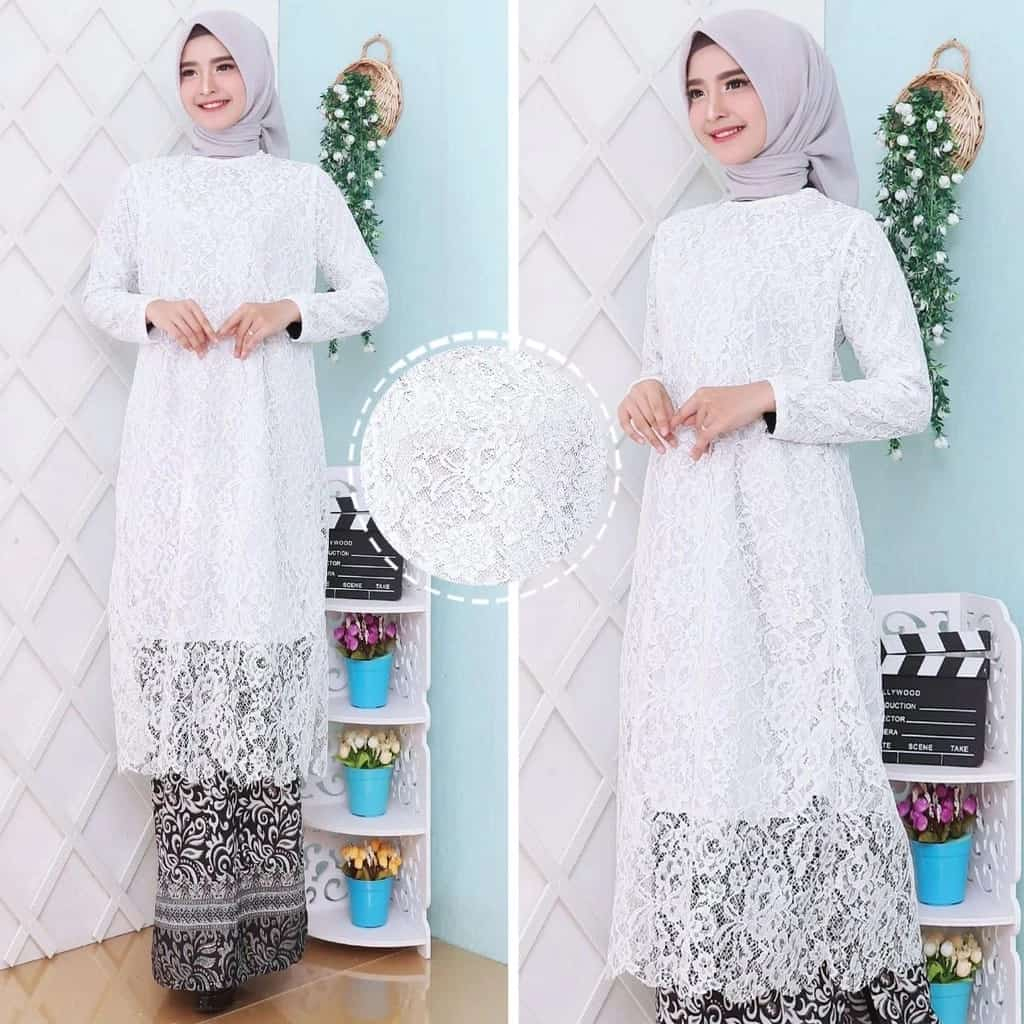 TUNIK  BROKAT LONG FULL FURING //  ATASAN WANITA BROKAT // BAJU GAMIS