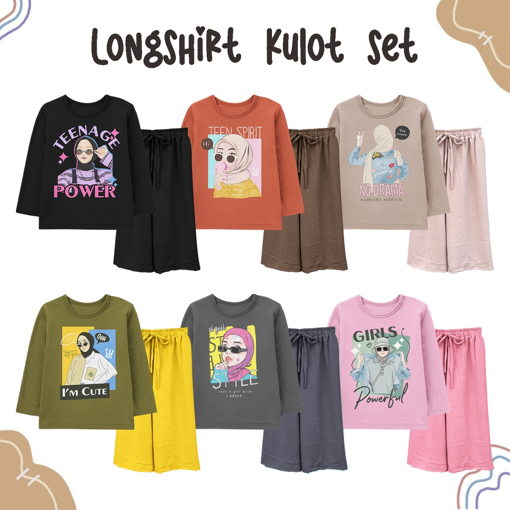 One Set Atasan Longshirt Bawahan Kulot Anak Perempuan