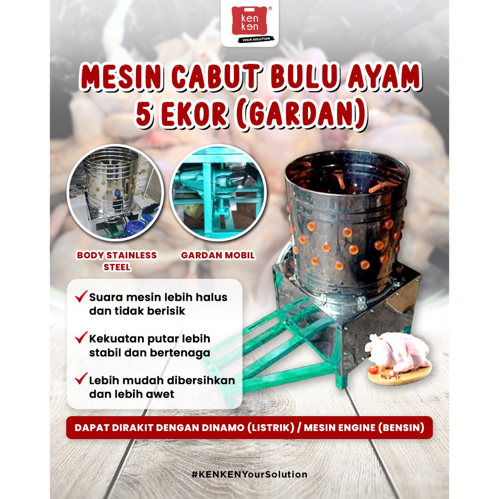 Mesin Cabut Bulu Ayam 5 Ekor Gardan Tabung Stainless Steel Mesin Bubut Ayam