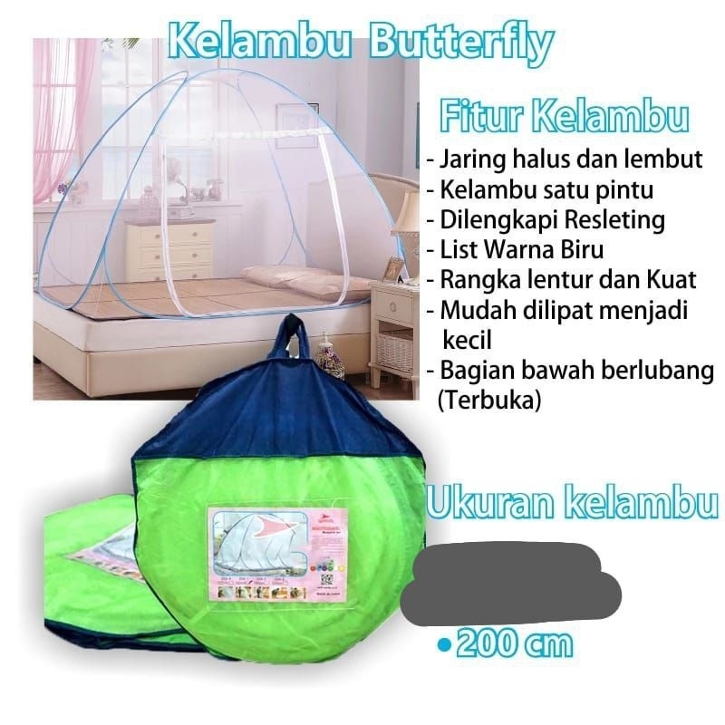 Kelambu Lipat Polos Anti Nyamuk Kelambu Tidur Kelambu Butterfly 200 x 200 KELAMBU LIPAT TENDA ORIGIN