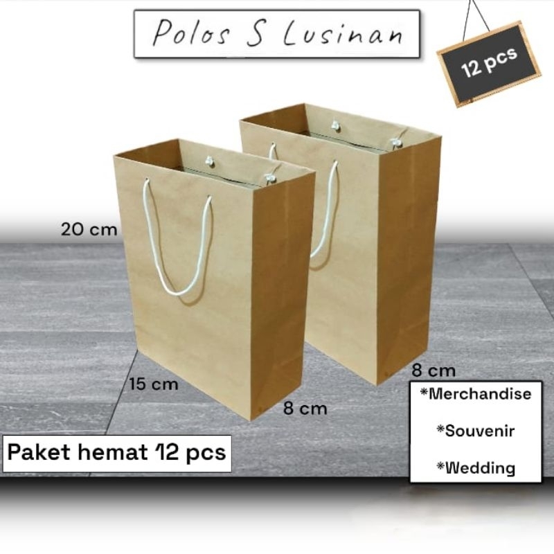 

Paper bag S isi 12 pcs Ukuran 15×8×20 cm
