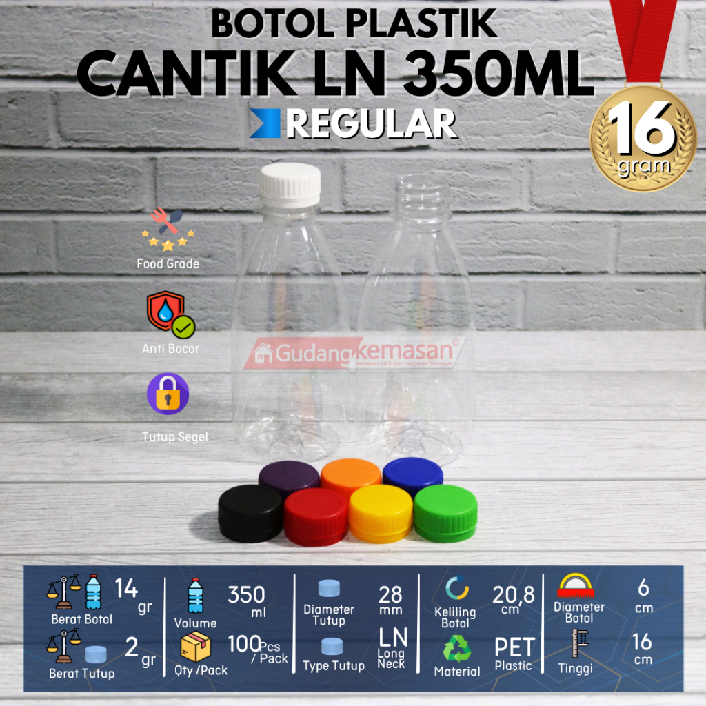 BOTOL PLASTIK CANTIK 350ML TUTUP LN SEGEL WARNA - WARNI