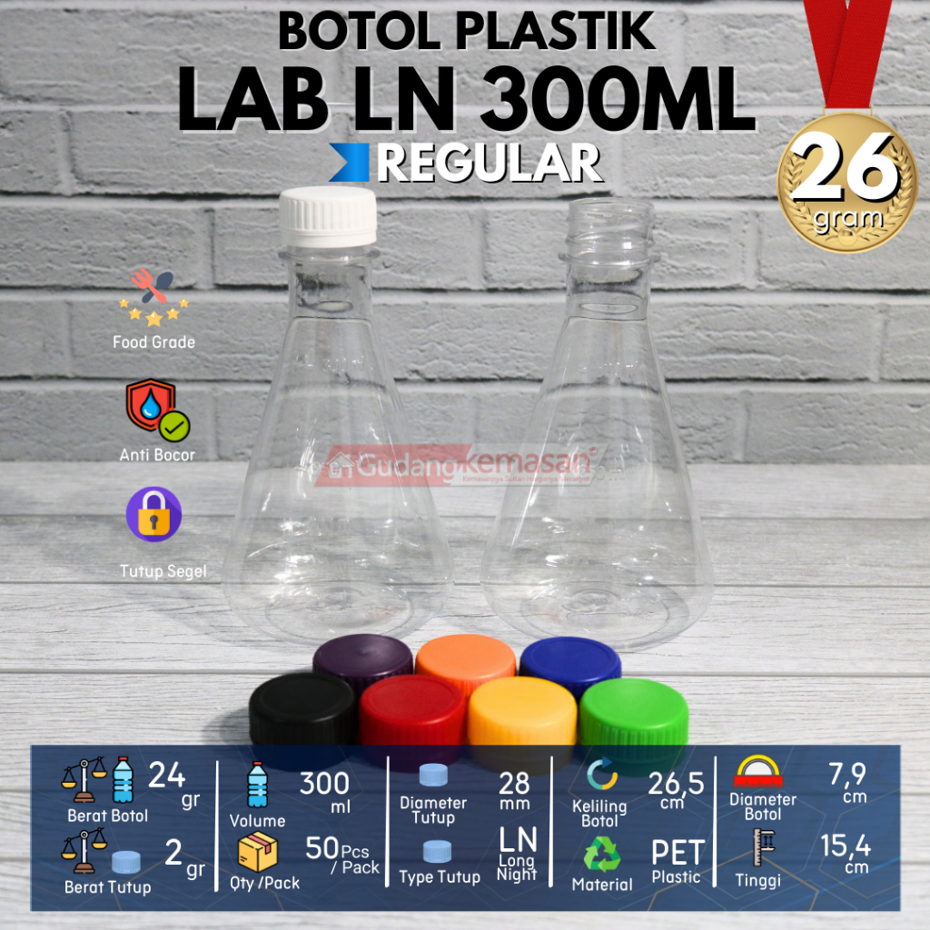 BOTOL PLASTIK MINUMAN 300ML LAB TUTUP SEGEL WARNA WARNI LN