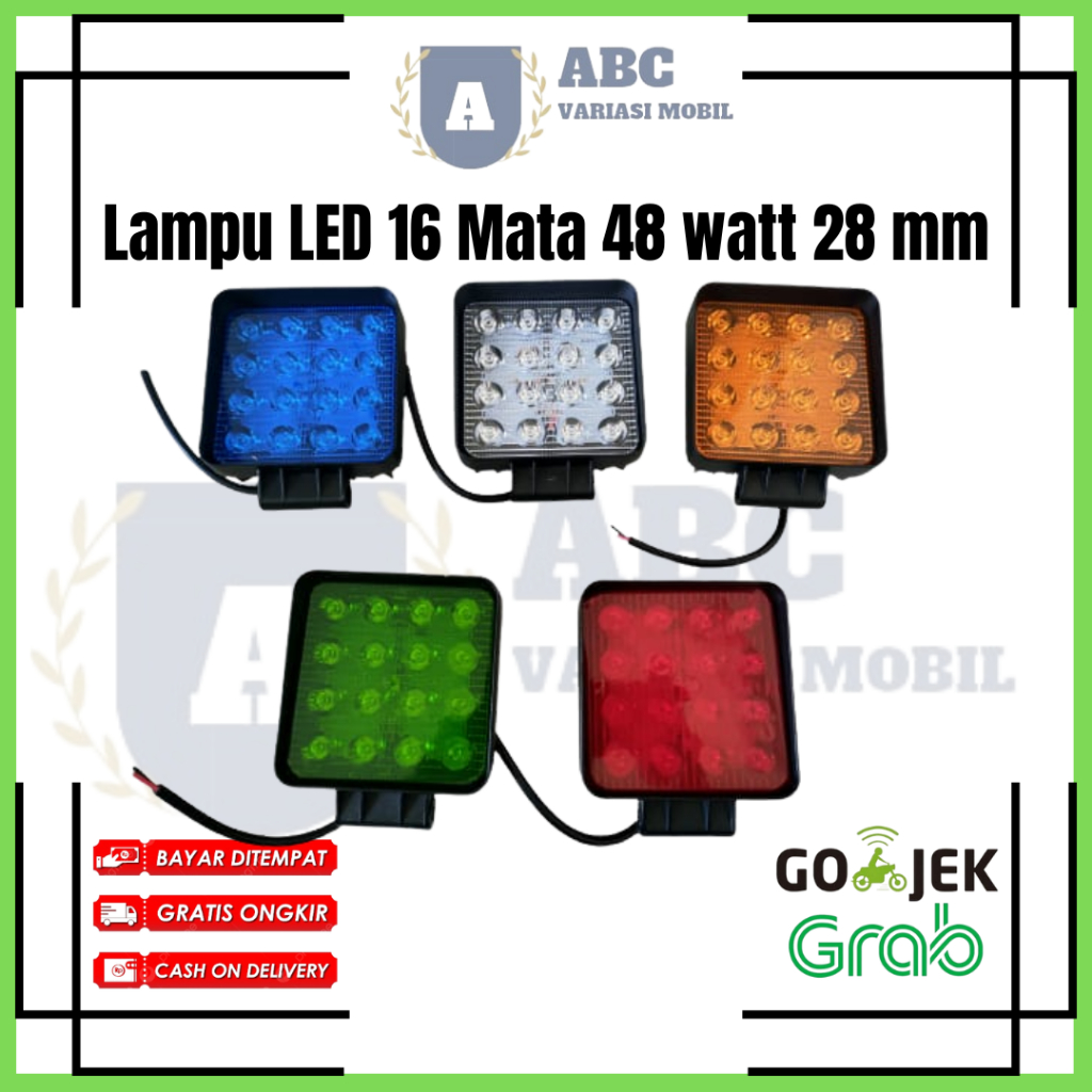 Lampu Led Kabut Sorot Putih Depang 16 Mata Kotak Tipis Variasi Mobil Truk Truck 12-24 Volt 28mm