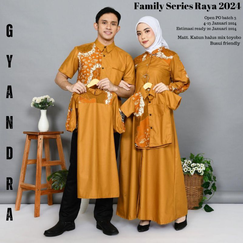 Family Set GYANDRA Baju Couple Keluarga Sarimbit Baju Lebaran 2024 bahan Toyobo mix Rayon
