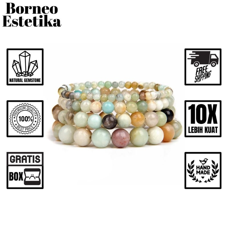 Borneo Estetika - Gelang Batu Alam Asli Kalimantan Colour Amazonite Aksesoris Perhiasan Wanita Batu 