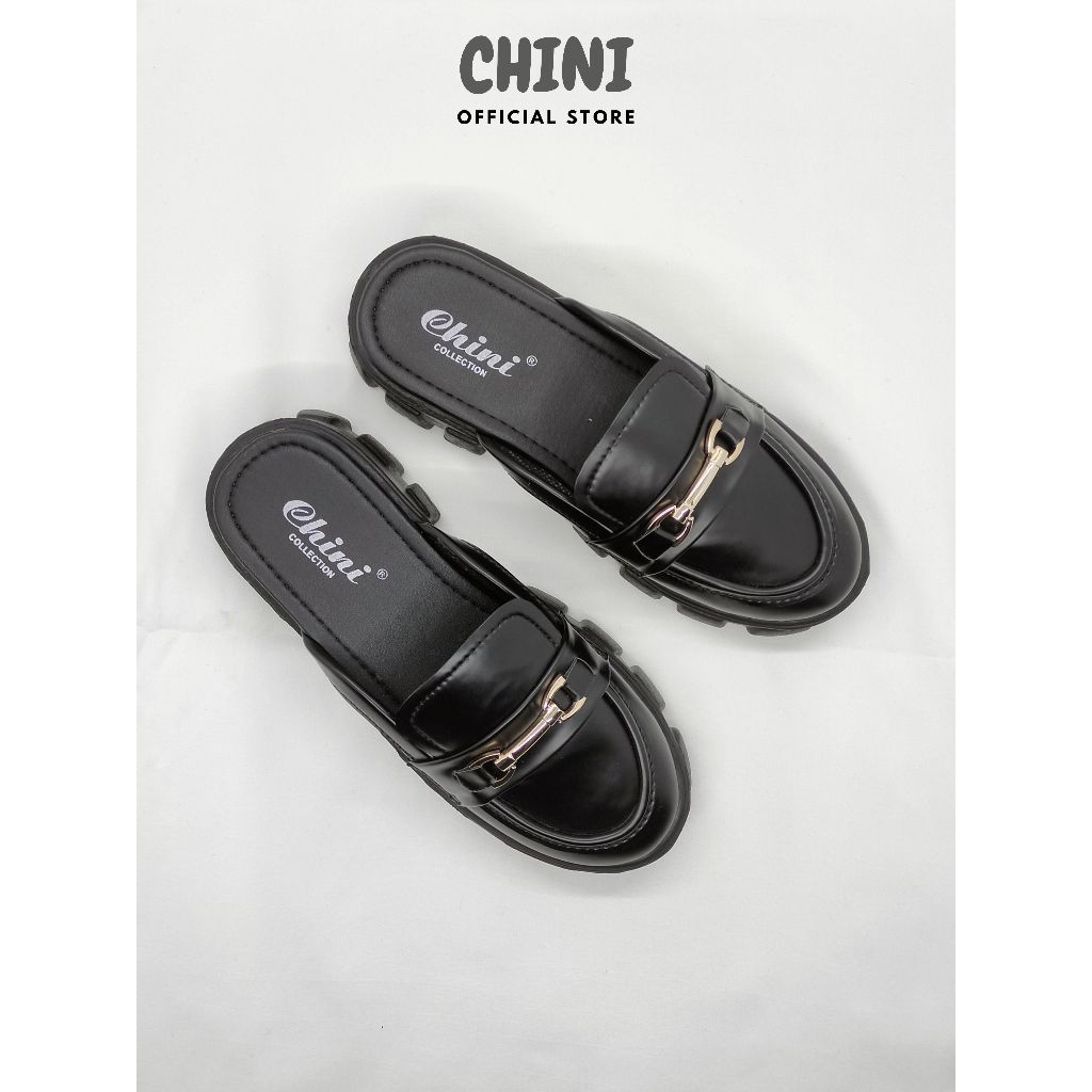 CHINI Sepatu Sandal Docmart Wanita Sepatu Loafer Hitam Putih