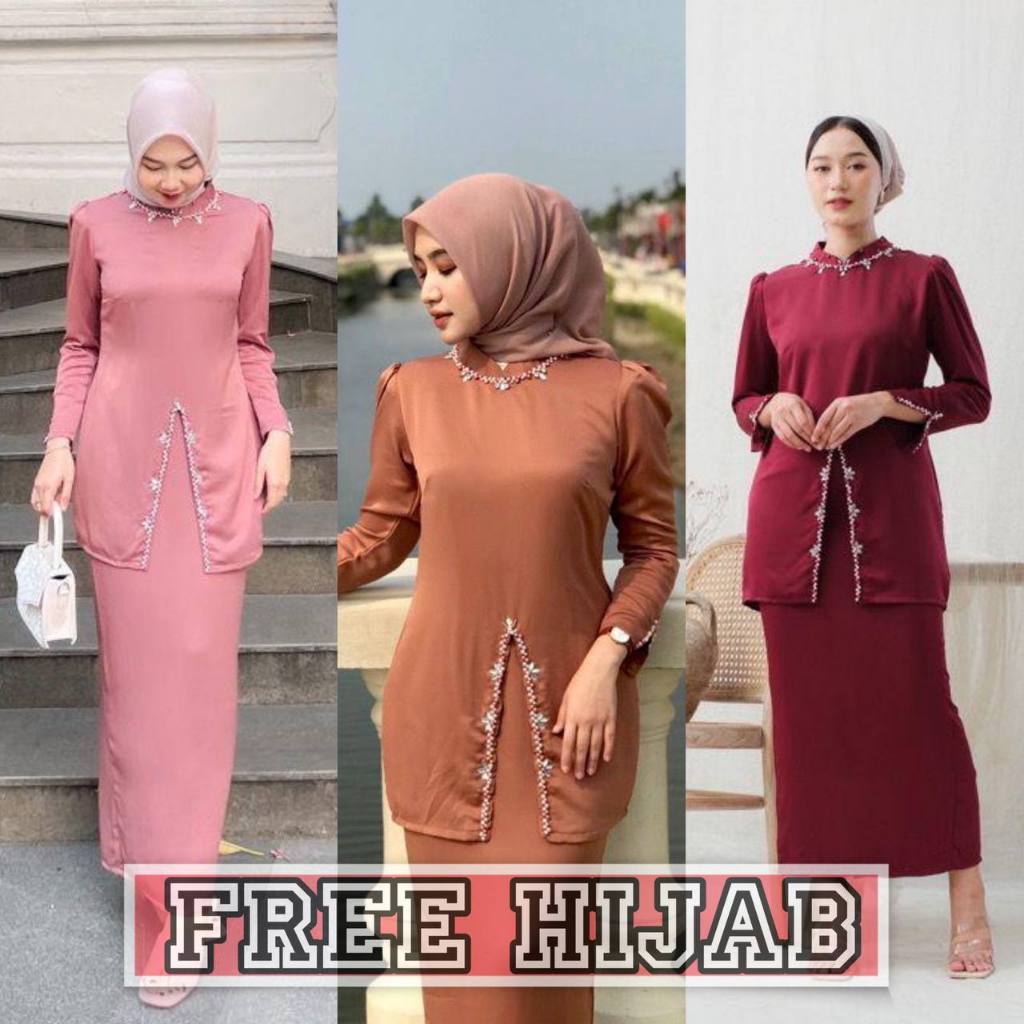 (ADA JUMBO) NEW Oneset Elliza Kurung Melayu Dress Pesta Setelan Wanita Baju Kondangan Kekinian Full Payet 2024