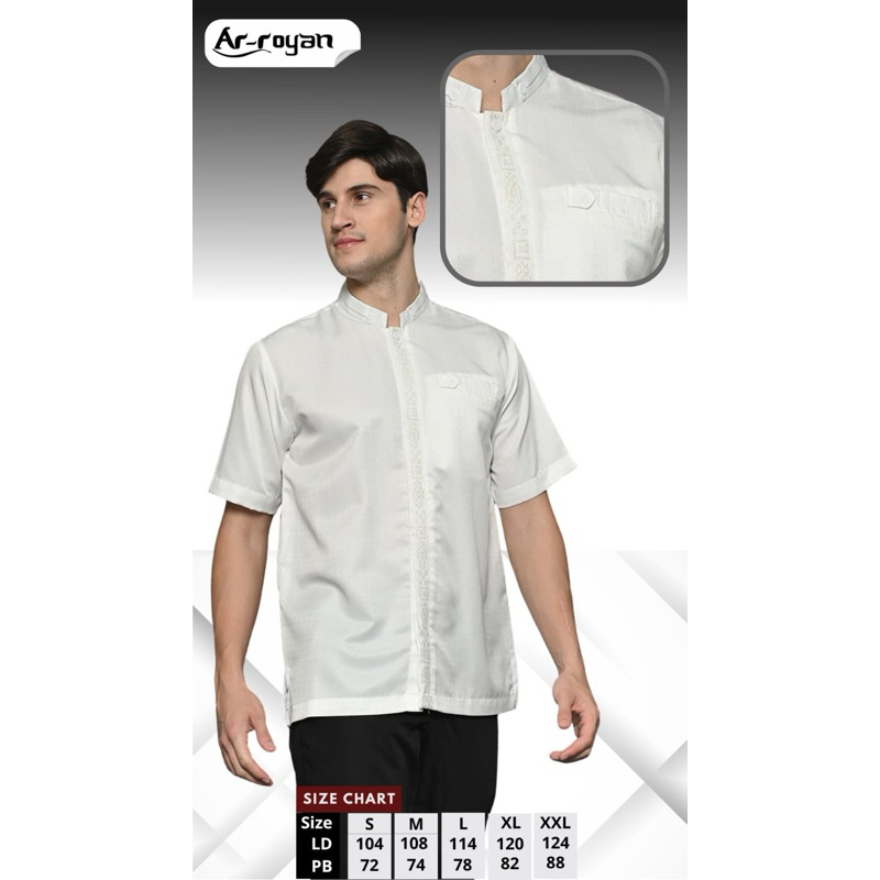 koko putih/koko bordir/koko pria dewasa/koko lengan pendek/bahan semi sutra