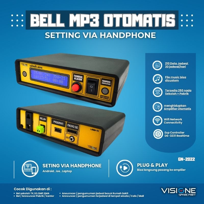 Bel Sekolah Otomatis & Manual Bel Pabrik Wifi MP3 Otomatis Alarm MP3 Bel Kantor Wifi MP3 Otomatis