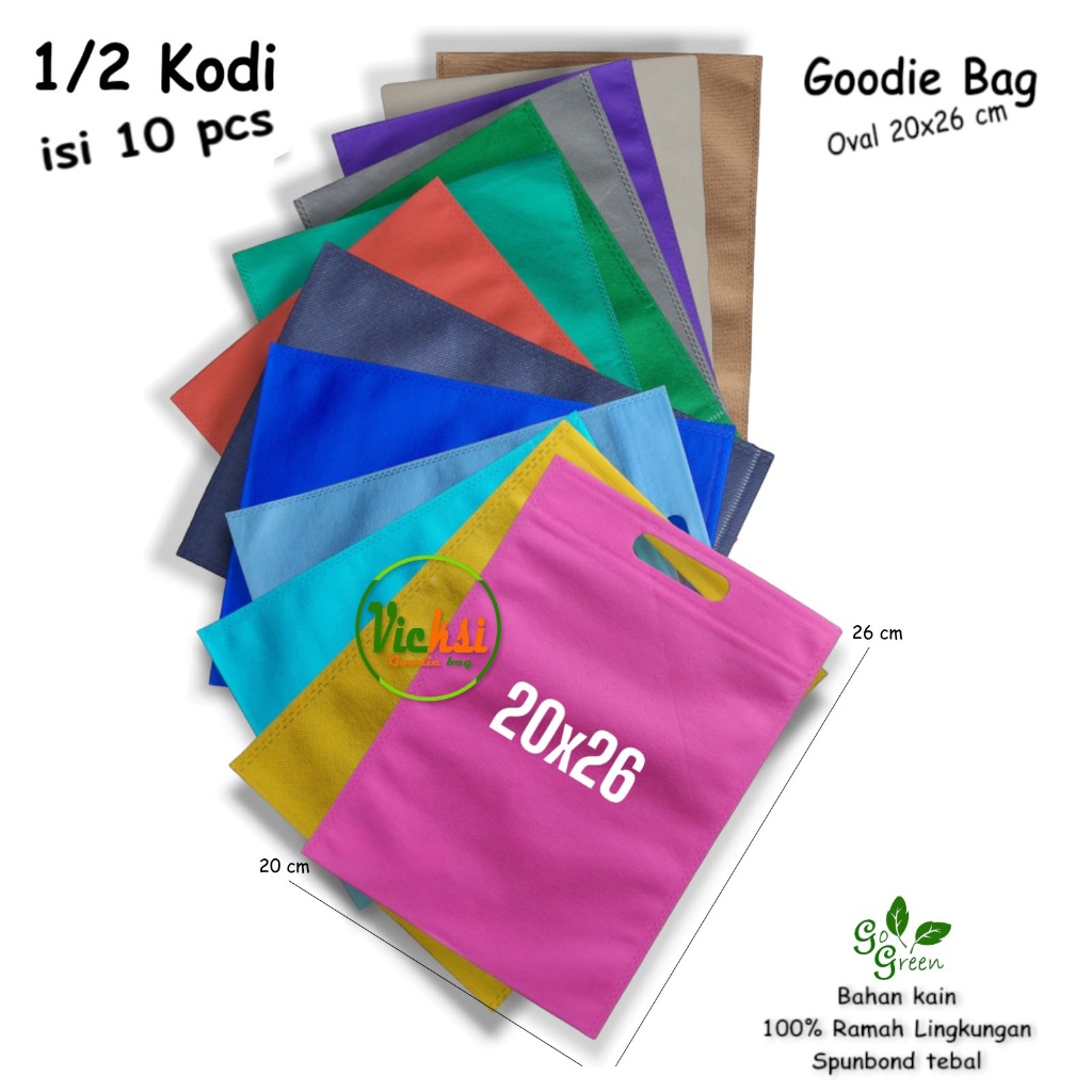 

1 Pak isi 10 Tas Kain Spunbond Goodie Bag Model Oval Polos Ukuran S= 20x26 Untuk Kantong Belanja Lipat Kemasan souvenir Ultah / Ulang Tahun Paper bag Hampers tile Pernikahan Bingkisan suvenir Kado Goodybag Haji Umroh Murah 1/2 Kodian Ramah Lingkungan