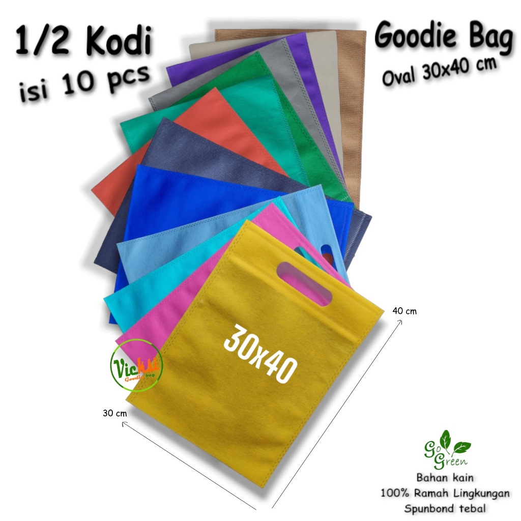 

1 Pak isi 10 Tas Kain Spunbond Goodie Bag Model Oval Polos Ukuran L 30x40 Besar Jumbo Untuk Kantong Belanja Lipat Kemasan souvenir Ultah / Ulang Tahun Paper bag Hampers Pernikahan Bingkisan suvenir Mika Goodybag Haji Umroh Murah Kodian Ramah Lingkungan