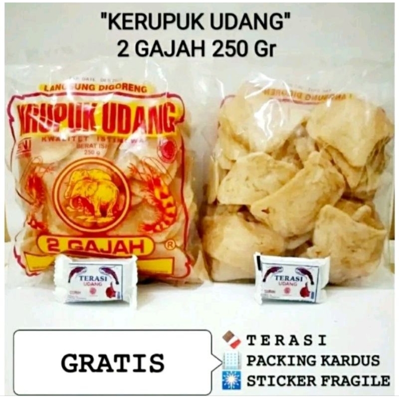 

KERUPUK UDANG CAP 2 GAJAH PUTRA BESAR ENAK GRATIS terasi khas Cirebon