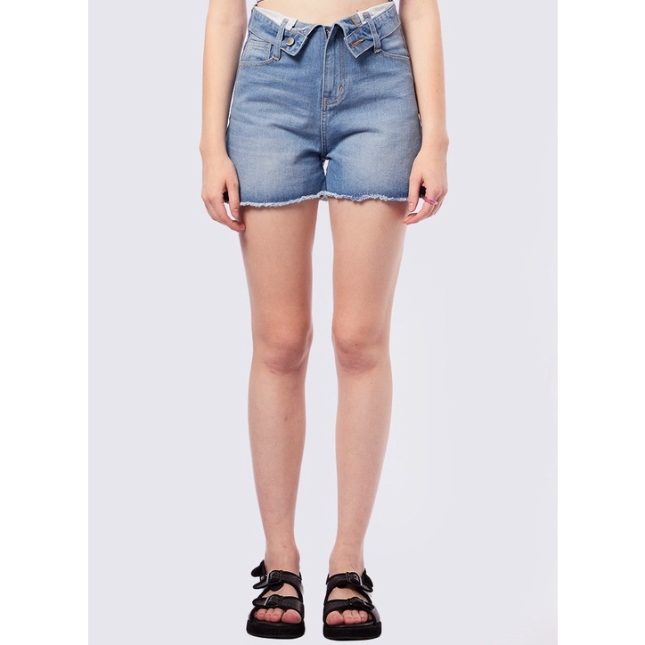 New Recommended trxDd2D7 COLORBOX Denim Shorts with Turndown Waistband Lt Blue