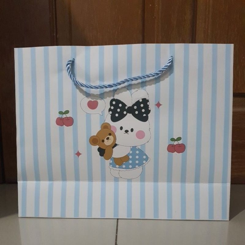 

papper bag ucu kelinci beruang /tas tali jinjing bahan karton tebal rabbit bear hadiah ulang tahun hampers party