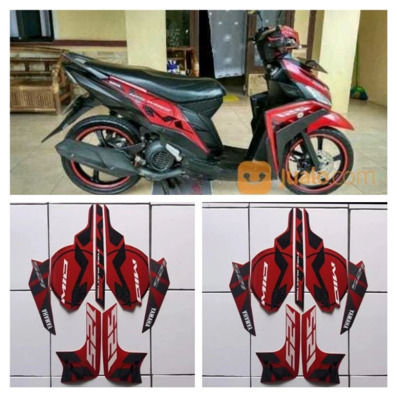 stiker striping motor yamaha mio m3 125 tahun 2015 warna merah hitam terbaik
