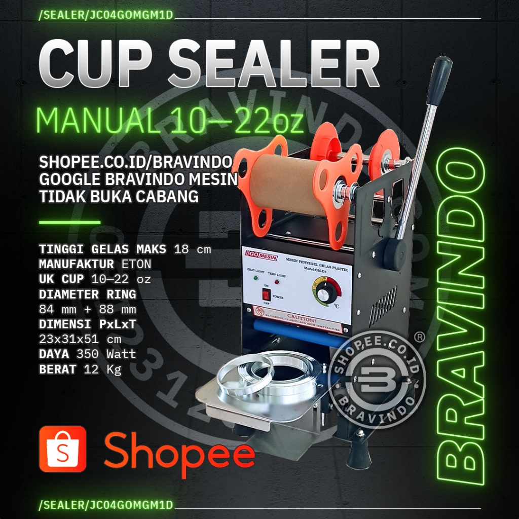 Manual Cup Sealer Eton Hitam Gomesin Gelas 22 oz GM-D1 bodi Eton ETD1