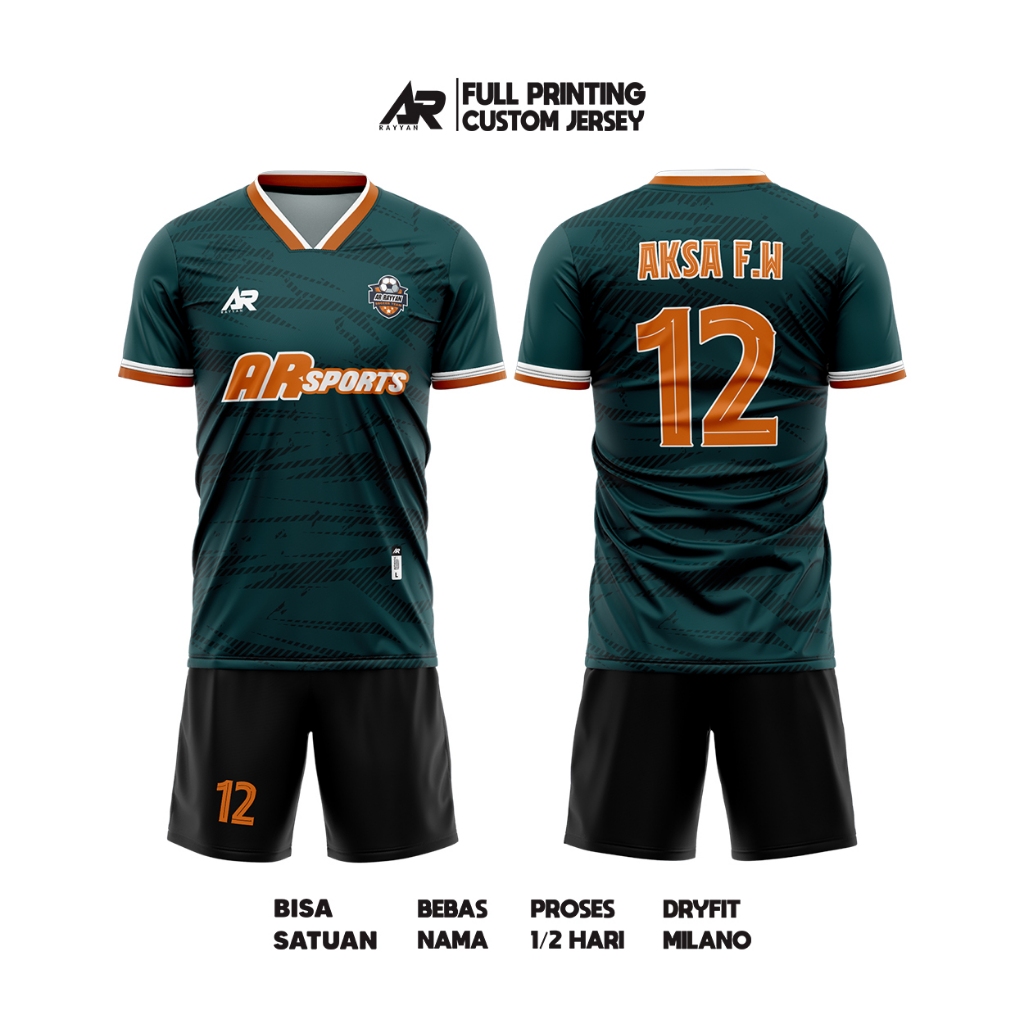 JERSEY BAJU BOLA FUTSAL VOLI CUSTOM FULL PRINTING NAMA SENDIRI GREEN ORANGE
