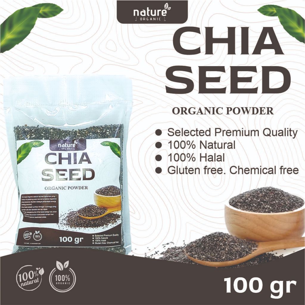 

NATURE ORGANIC CHIA SEED SACHET 100 GR ORIGINAL ORGANIC POWDER UNTUK DIET