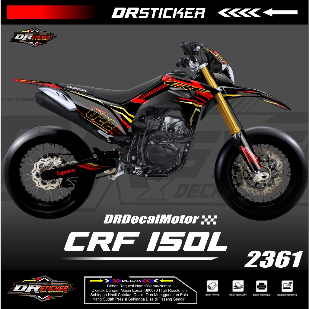 Decal full Body CRF 150 L , Decal Custom CRF, Decal minimalis lis kuning Crf