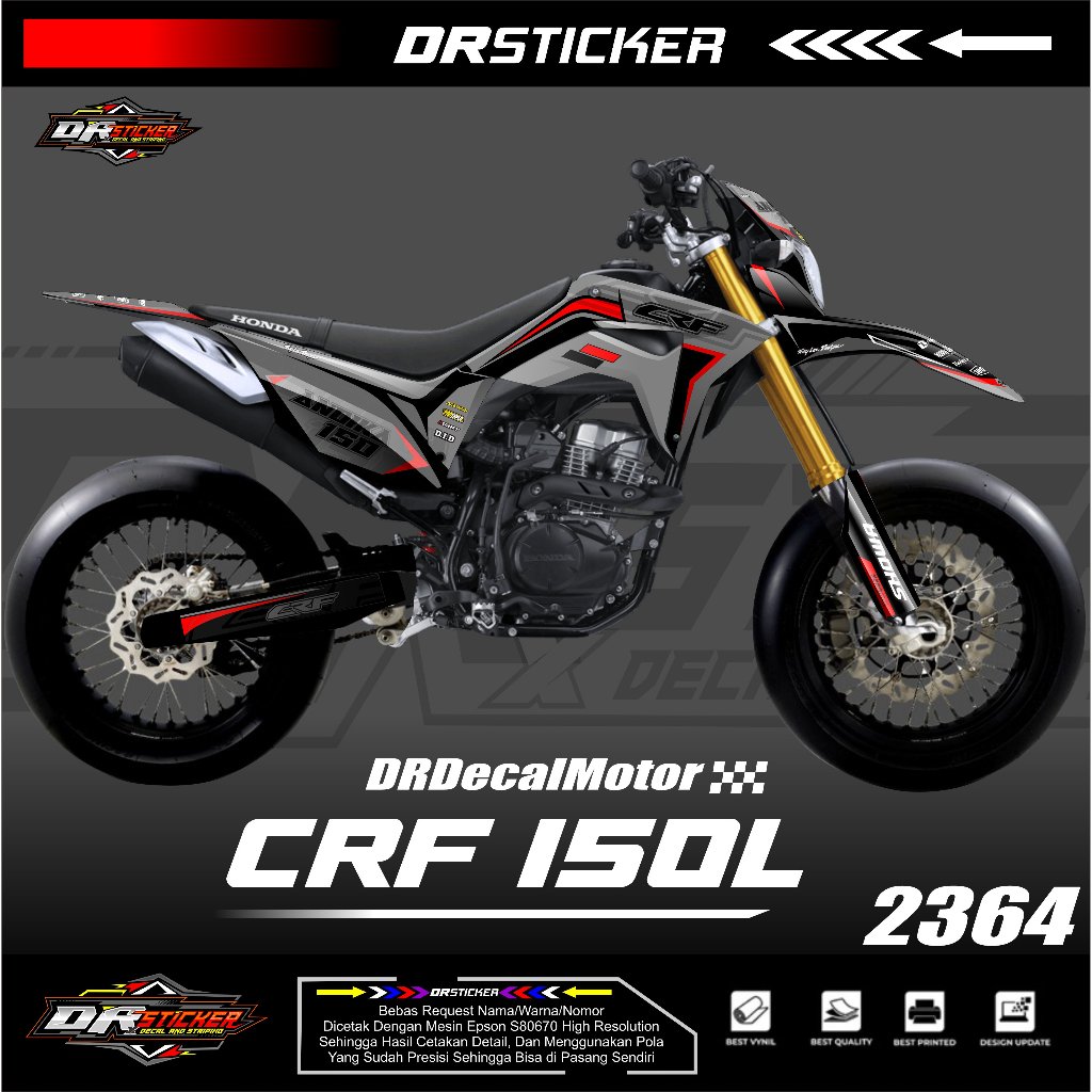 Decal Honda CRF 150L MOTIF GRAPHIX SUPERMOTO EXTREME PUTIH HITAM