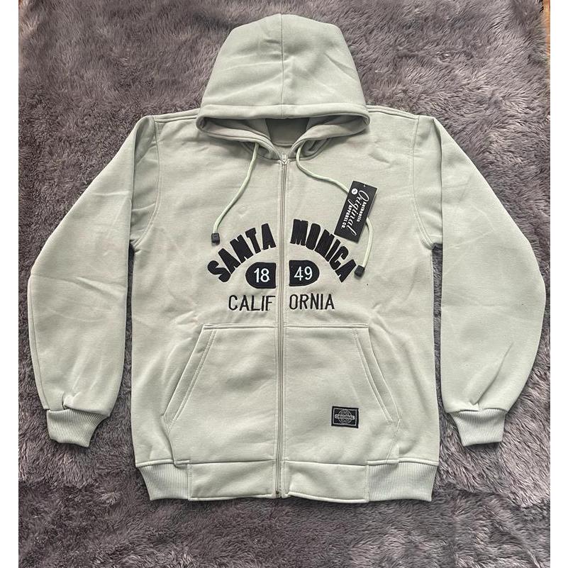 Jaket Hoodie WHO AU Zipper SANTA MONICA Hijau Mint Pull Bordir Premium Full Teg & Label Unisex