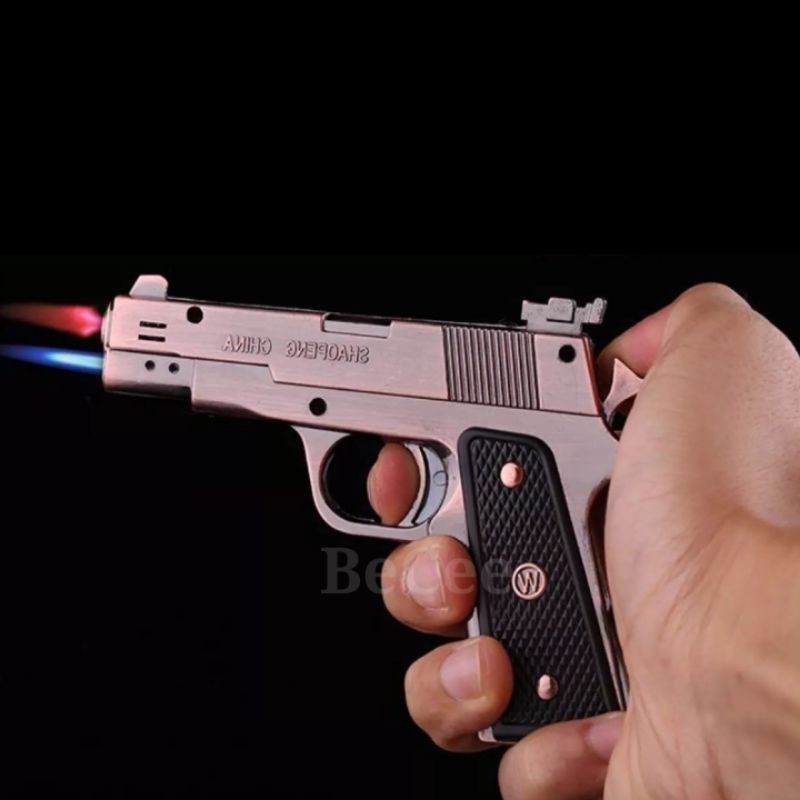 Korek Api Bara Antik Model Pistol Mini Warna Gold Unik Vintage Elegant Koleksi Korekan Jadul Keren
