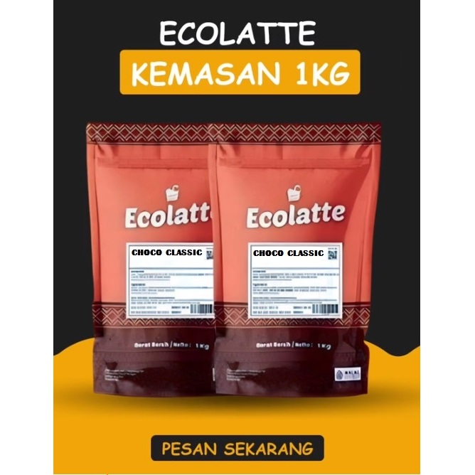 

CHOCO CLASSIC kemasan 1Kg ECOLATTE, rebranding dari bubuk CHO'LATTE PREMIUM POWDER DRINK, bubuk minuman aneka rasa untuk usaha minuman/BOBA