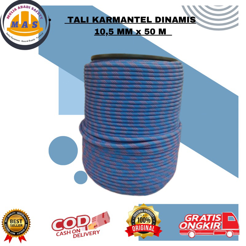 TALI KARMANTEL DINAMIS 10,5 MM x 50 METER / Tali Gondola / Tali Perusik / Tali Karmantel Dinamis Mur