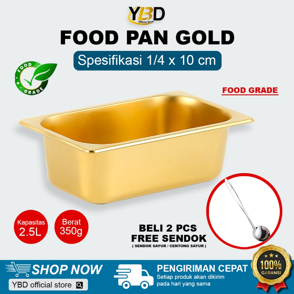 Food Pan GOLD Stainless 1/4 x 10 cm | Food pan Gold panci rebus prasmanan stainless | Gastronom Pan 